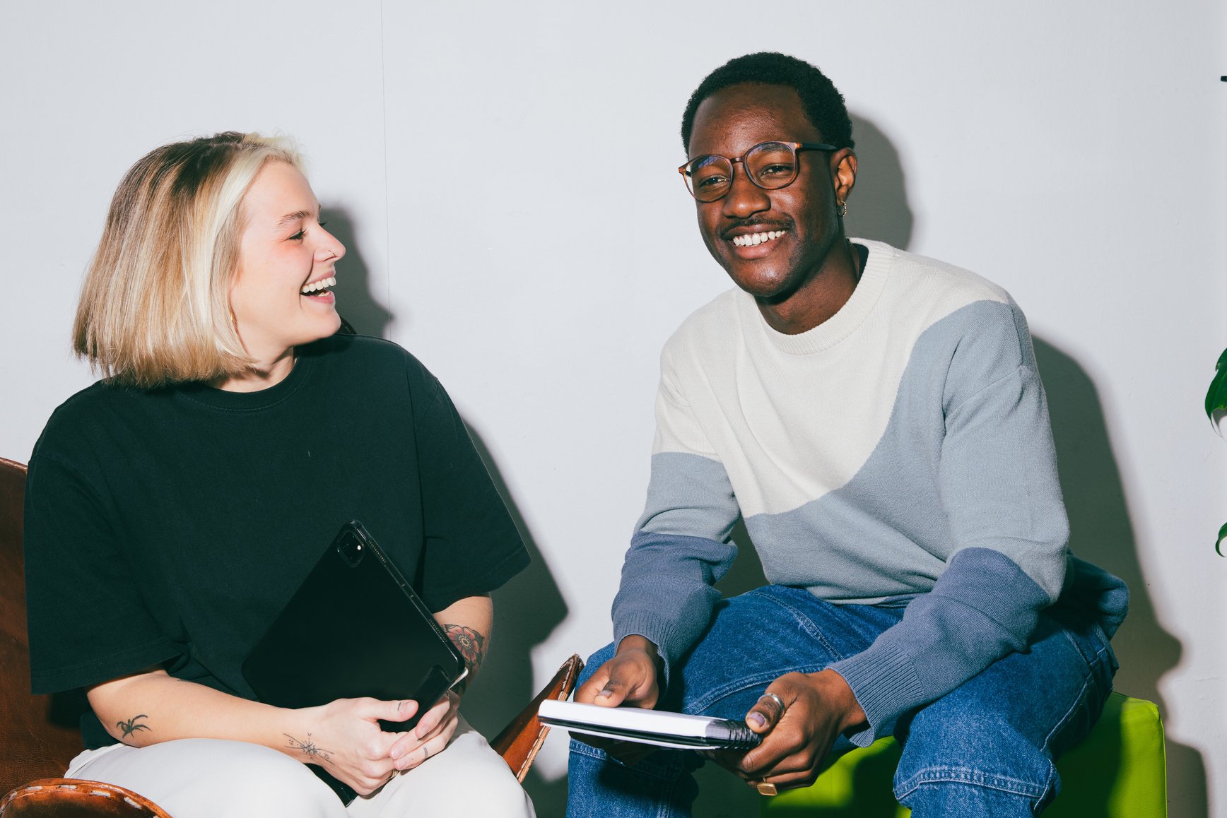 High Flash People Portraits Man and Woman Laughing Indoors